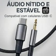 Cabo Auxiliar Tipo C para P2 3.5mm – Reforçado para Smartphone, Carro, notebook, Caixa de som 1,20M
