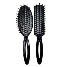 Kit 2 Escovas Rigida Grande Plastica Cabelo 1 Reta E 1 Oval Preto