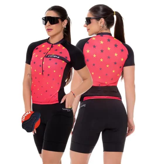 Conjunto Ciclismo Feminino Camisa e Bermuda Forro Gel Camiseta e Short Roupa Bike Pedal Mtb