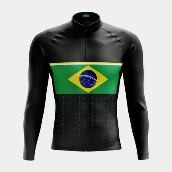 Camisa Ciclismo Brasil Blusa de Ciclistas Masculina Manga Longa Equipe