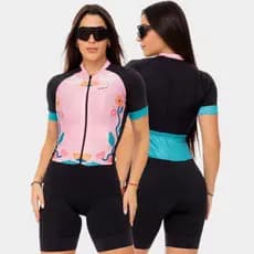Macaquinho de Ciclismo Feminino Macacão Manga Curta Forro Gel Acolchoado Roupa Bike Pedal Mtb