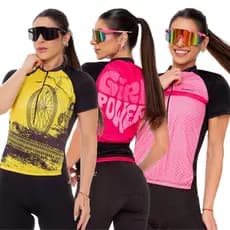Conjunto Ciclismo Feminino com Camisa Várias Estampas Camiseta e Calça Forro Gel Uv50 Mtb