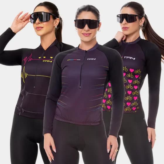 Camisa Ciclismo Feminina Manga Longa Camiseta Proteção UV Roupa Inverno Bike Pedal Mtb