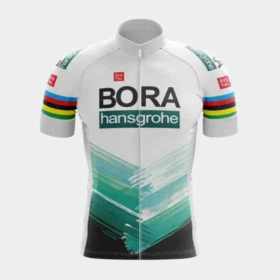 Camisa de Ciclismo Masculina Equipe Bora Verde e Branca Premium