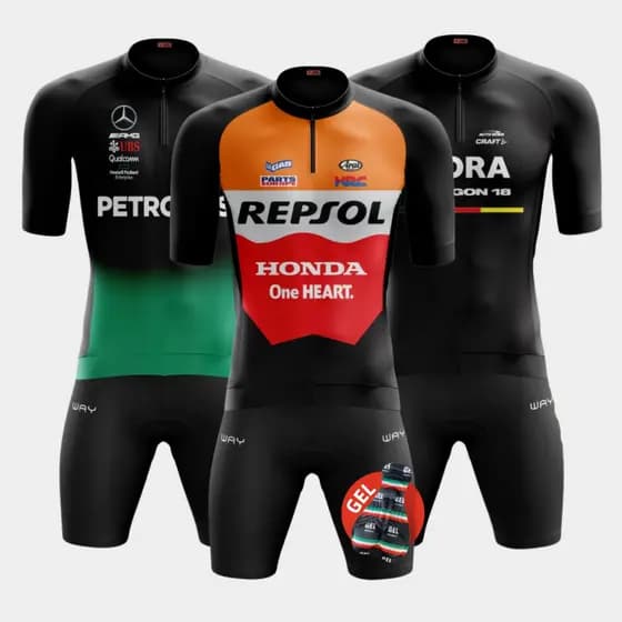Kit Conjunto Ciclismo Masculino Camisa Bermuda Gel Slim Camiseta Manga Curta Short Respirável