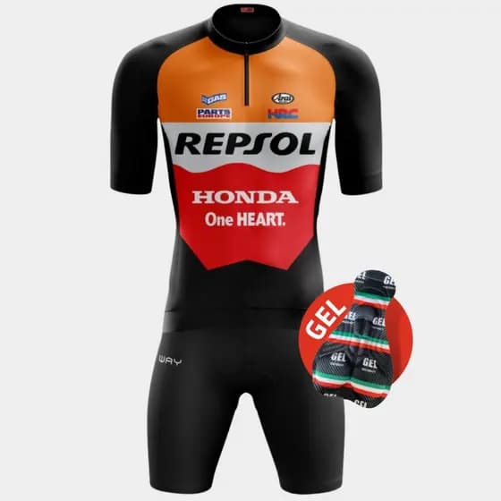 Conjunto de Ciclismo Masculino Camisa Repsol Bermuda Gel