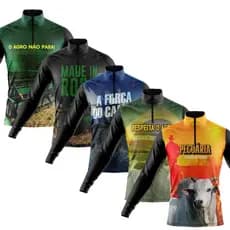 Kit 5 Camisas Agro Camisetas Agro Blusa Proteção Solar UV Manga Longa Masculina Fazenda Pecuária