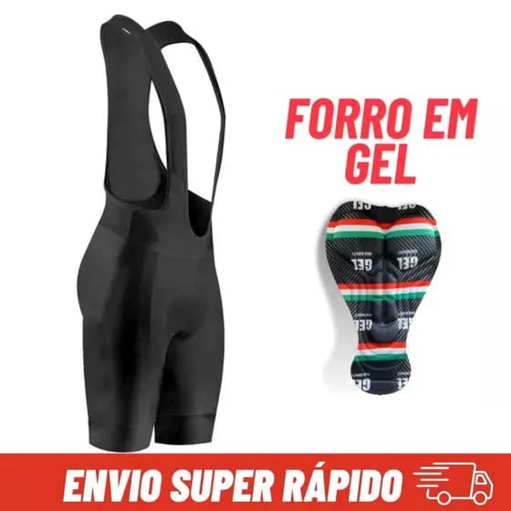 Bretelle de Ciclismo Preto Bermuda Forro Gel Bike Pedal Mtb Roupa Masculina Alta Performance