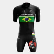 Conjunto de Ciclismo Masculino Camisa Brasil Preta Pro e Bermuda Gel