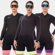 Macaquinho Ciclismo Feminino Macacão Manga Longa Forro Gel Way Fresh Inverno Roupa Bike Pedal Mtb