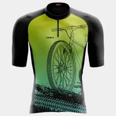 Camisa Camiseta Ciclismo Manga Curta Masculina Proteção UV Bike Roda Verde