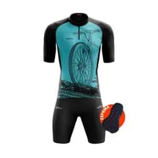 Conjunto de Ciclismo Masculino Camisa Bike Roda Azul Pro Bermuda Espuma