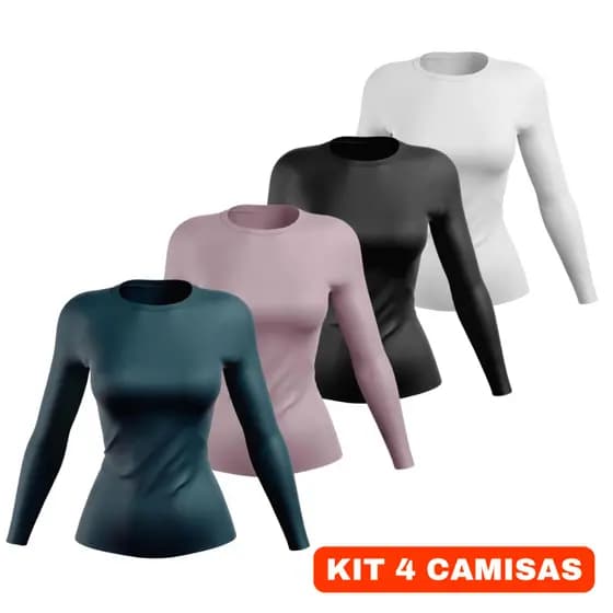 Kit 4 Camisas Feminina com Proteção UV Segunda Pele Blusa Manga Longa Academia Praia Piscina Vôlei