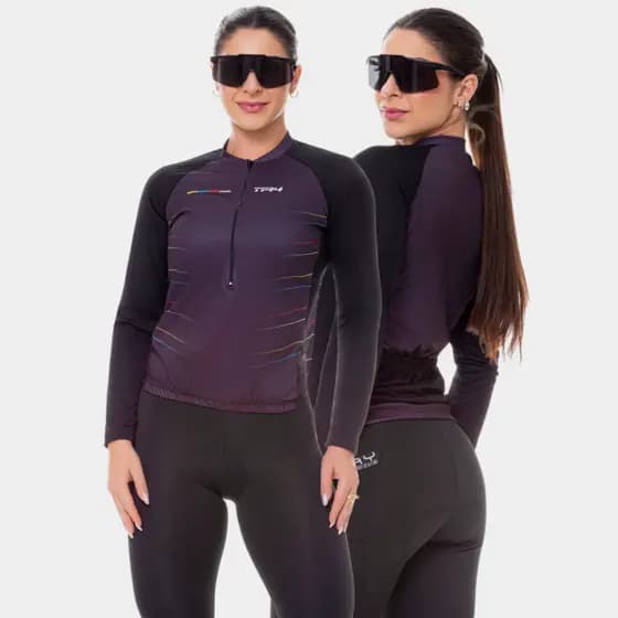 Camisa Ciclismo Feminina MANGA LONGA Proteção UV Inverno Frio Roupa Bike Pedal Mtb