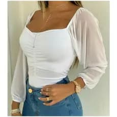 body Juliette feminino com bojo manga tule princesa promoção a pronta entrega