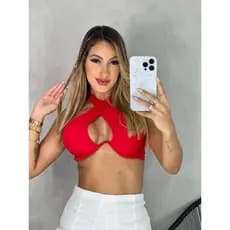 Cropped Top Transpassado com Aro Amarração nas Costas Colorido Top Cruzado Suplex