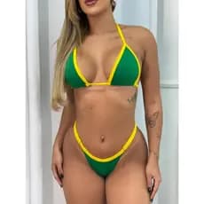 Biquini Fita Bronze Verão Marquinha de Fita Fio Dental Regulável Brasil Moda Feminina Promoção Limitada Praia Piscina