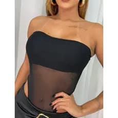 Body Feminino Tule Cavado Tomara que Caia com Bojo Forrado Blusa Feminina Moda Gringa Feminina