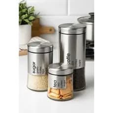 Conjunto de 3 Potes Will: Inox e Vidro com Tampa de Aço Escovado – Armazenamento Elegante e Prático