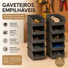 Kit com 24 Gaveteiros Empilháveis de Plástico Modular para Armazenamento de Parafusos e Peças
