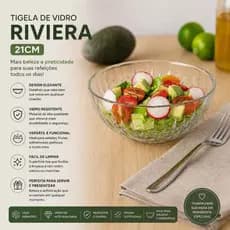 Tigela de Vidro Riviera 21cm – Saladeira, Sobremesa, Vidro Resistente, Design Elegante