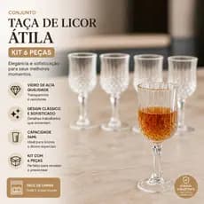Conjunto Taça de Licor Atila 56ml – Kit 6 Taças de Vidro, Transparente, Alta Qualidade