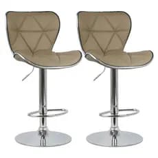 Kit 2 Banquetas Cannes Em Pu Estofada Giratória Regulável Base Disco Cromada Alta Balcão Cozinha