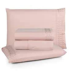 Jogo De Cama Lençol Queen 04 Peças Bordado Serena - 200 Fios Toque Macio