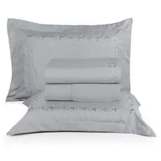 JOGO DE CAMA LENÇOL 4 PEÇAS KING ESSENCIALLE BORDADO - COM PORTA TRAVESSEIRO ABA AMERICA - 200 FIOS TOQUE MACIO