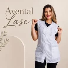 Avental de Professora Lese / Jaleco Laise Bordada - Femenino Cavado Sem Manga