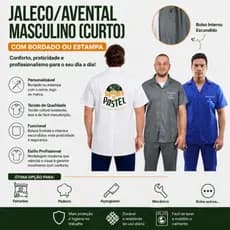 Avental ou Jaleco Curto Masculino Feirante - Açougueiro Padeiro - Manga Curta - Oxford Personalizado Bordado ou Estampa