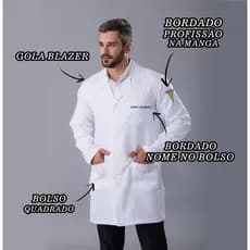 Jaleco Hospitalar Masculino Bordado Profissão Premium Oxford Manga Longa Médico Enfermeiro Veterinário Nutrição