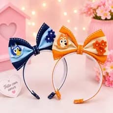 Tiara Infantil Bluey e Bingo - Laços de Cabelo menina / arquinho Jeans