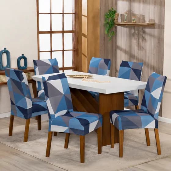 Kit 6 Capa De Cadeira Em Malha Com Elástico Lisas e Estampadas