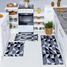 Kit Passadeira 3 Peças Para Cozinha Tecido Geométrico Antiderrapante