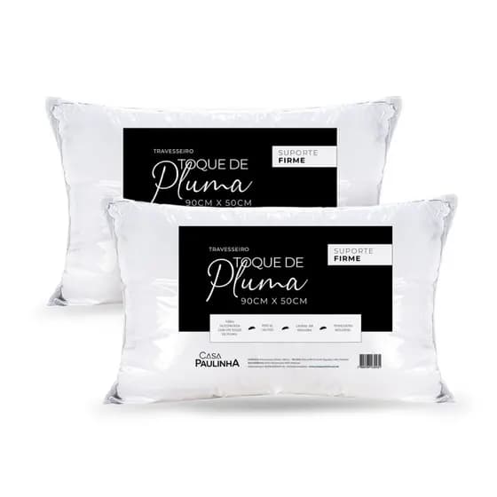 Kit 2 Travesseiros Toque De Pluma Suporte Firme 90cmx50cm Travesseiros Para Cama King180Fios Algodão