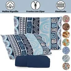 Jogo de Lençol Casal 3 Peças 100% Algodão Estampado Fronhas com Ziper Kit em Malha Para Cama Casal