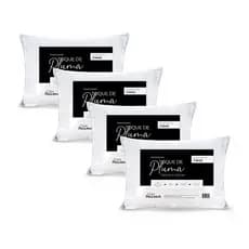 Kit 4 Travesseiros Pluma Suporte Firme Alto 90cm x 50cm Percal 180 fios