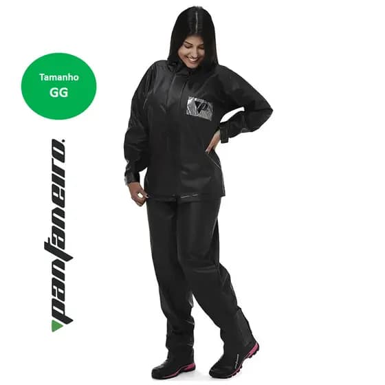 Capa De Chuva Pvc Feminina Pantaneiro Conjunto Moto Motoboy GG Preto Original 3000