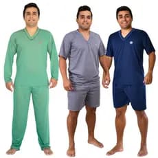 Kit 2 Pijamas Masculino Verão Manga Curta e Pijama Manga Longa e Calça Bordado