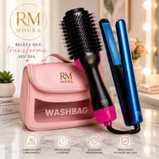 Kit Escova Secadora de Cabelo 3 em 1 e Chapinha Profissional 110v e Necessaire
