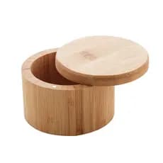 Saleiro Redondo De Bambu Com Tampa Imã Lyor Pequeno 9cm