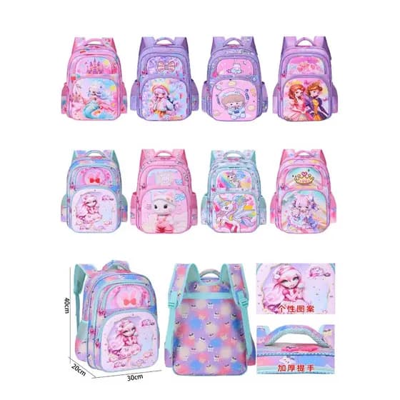 Mochila 3D PU 4 divisórias Escolar 16 Polegadas Mochila Infantil  Feminina Bonito Desenhos Animados Bebê Meninas