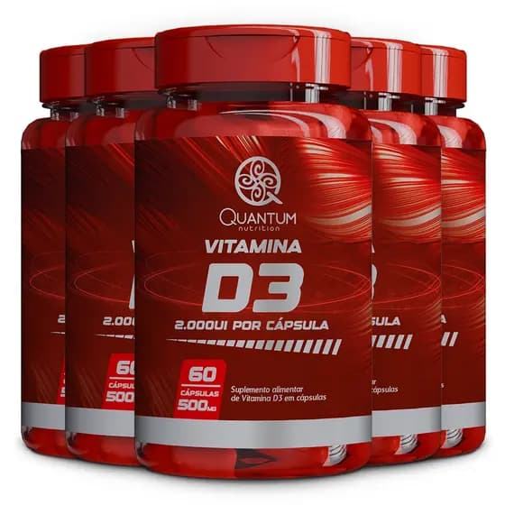 Kit 5x Suplemento Alimentar em cápsulas Vitamina D3 2000ui 500mg (60 cápsulas) - Quantum