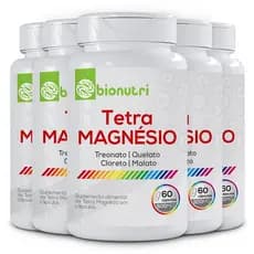 Kit 5x Tetra Magnesio - Treonina Quelato Cloreto e Malato 500mg 60 Capsulas - Bionutri