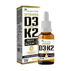 Vitaminas em gotas D3 + K2 Mk-7 2000ui por porção 20ml (sabor laranja) - Flora Nativa