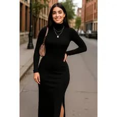 Vestido longo feminino costas nuas vestido manga longa com fenda inverno elegante tecido suplex para dia a dia e eventos