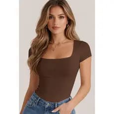 Blusa feminina suplex com decote reto manga curta blusa básica para dia a dia moda verão casual confortável pilates 2026