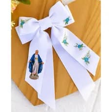 Laço Nossa Senhora Das Graças, Laço Infantil, Laço Branco, Laço Religioso, Laço na Presilha Laço Eucaristia