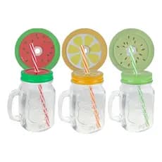 3 Canecas Vidro Com Canudo Drink Melancia Laranja Kiwi Com Alça